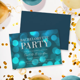 Invitation Aqua Blue Bokeh Lights Bachelorette