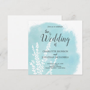 Invitation Aqua Blue Botanical Watercolor Mariage de lavage