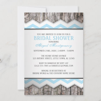 Invitation Aqua Blue Chevron & Wood Fête des mariées rustique