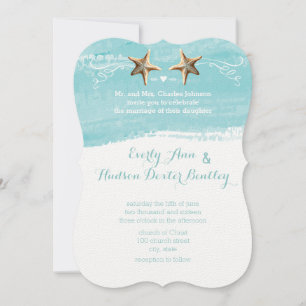 Invitation Aqua Blue Destination Beach Starfish Mariage