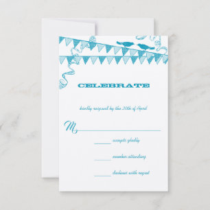 Invitation Aqua Blue Dots Inséparable Bunting Wedding RSVP