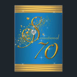 Invitation Aqua Blue et Gold 70e anniversaire<br><div class="desc">Elégant confetti scintille aqua bleu 70ème anniversaire invitation fête. Cette belle invitation de fête d'anniversaire bleu et or soixante-dixième est facilement customisée pour votre événement en ajoutant vos détails d'événement, le style de police, la taille et la couleur de police et le libellé. Veuillez noter que tous les autocollants, cartes...</div>