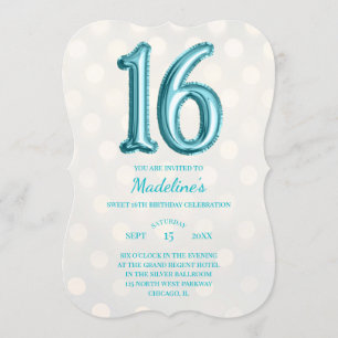 Invitation Aqua Blue et Gold Bokeh Faux Foil 16e anniversaire