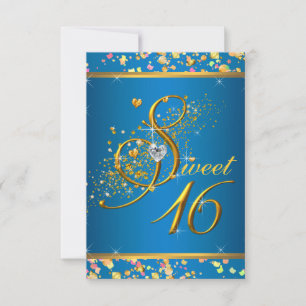 Invitation Aqua Blue et Gold Sweet sixteen Party
