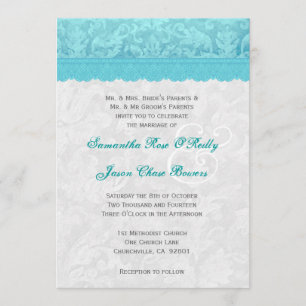 Invitation Aqua Blue et Silver Mariage Lace V200