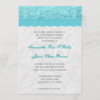 Invitation Aqua Blue et Silver Mariage Lace V200
