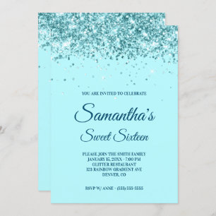 Invitation Aqua Blue et Sweet sixteen de Parties scintillant 