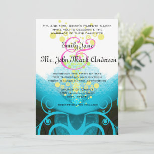 Invitation Aqua Blue Fuchsia Calla Lily Fleur sans cachemire
