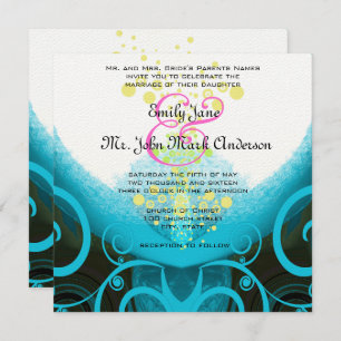 Invitation Aqua Blue Fuchsia Calla Lily Fleur sans cachemire