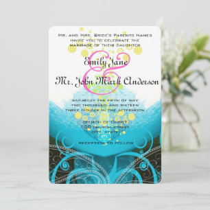 Invitation Aqua Blue Fuchsia Calla Lily Mariage