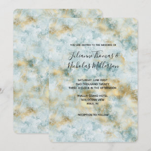 Invitation Aqua Blue Gold Abstrait
