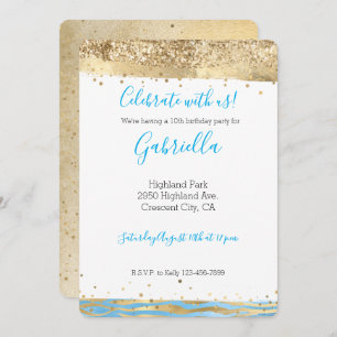 Invitation Aqua Blue Gold Parties scintillant Confetti Poster