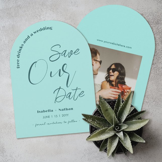 Invitation Aqua Blue Mariage Été Minimal Économisez La Date (Créateur téléchargé)