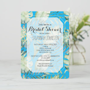 Invitation Aqua Blue Mint Green Tropical Feuilles Fête des ma