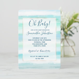 Invitation Aqua Blue Ocean Mint White Aquarelle rayures
