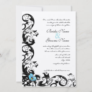Invitation Aqua Blue Poppy Floral Swirl Mariage