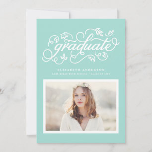 Invitation Aqua Blue Rustic Calligraphie Photo Graduation