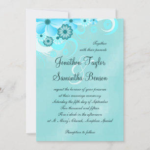 Invitation Aqua Blue Sapphire Floral Hibiscus Mariage Invite