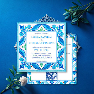 Invitation Aqua Blue Talavera tuiles tout en un mariage