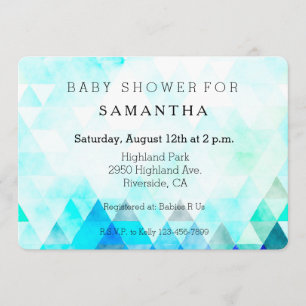 Invitation Aqua Blue Triangles baby shower aquarelle