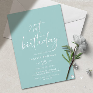 Invitation Aqua Blue Turquoise   Moderne Simple 21e anniversa