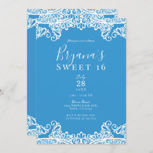 Invitation Aqua Blue & White Lace Elegant Sweet 16 Party