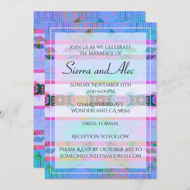 Invitation Aqua couleur rose et blanc de Bohême rayé (Devant / Derrière)