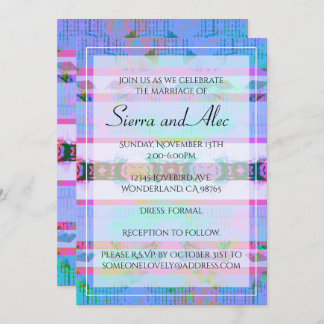 Invitation Aqua couleur rose et blanc de Bohême rayé
