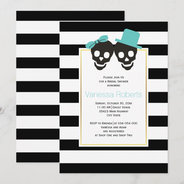 Invitation Aqua crânes et rayures douche mariage nuptiale (Devant / Derrière)