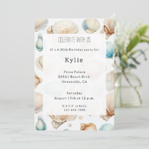 Invitation Aqua Cream Beach Shells Anniversaire