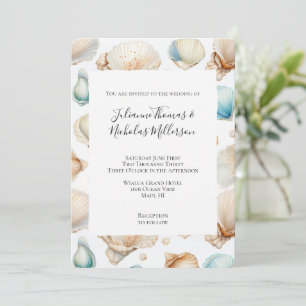 Invitation Aqua Cream Beach Shells Mariage