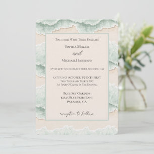 Invitation Aqua Crème Menthe Sable Océan Plage Rayures Mariag