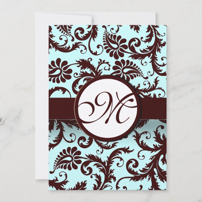 Invitation Aqua Damas Brown profond - Monogramme plus grand s (Devant)