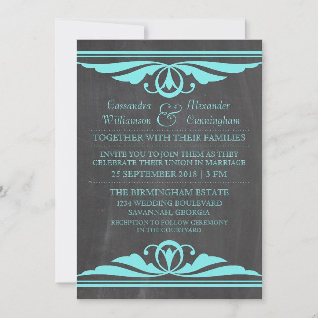 Invitation Aqua Deco Chalkboard Mariage (Devant)