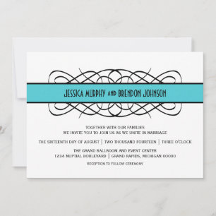 Invitation Aqua Deco Flourish Wedding