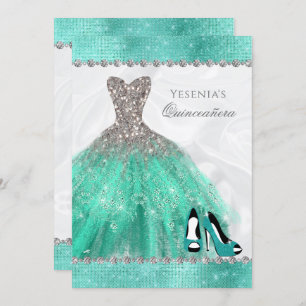 Invitation Aqua Diamond Sparkle Parties scintillant Quinceañe