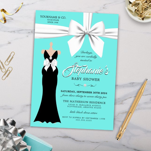 Invitation Aqua Elegant Mode Baby shower Tiffany (Elegant Baby Shower Invitation for Pamper Mommy to be Baby Shower with Aqua Blue Tiffany Theme)