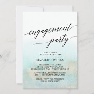 Invitation Aqua et Gold Watercolor Beach