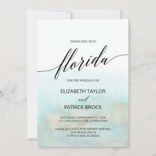 Invitation Aqua et Gold Watercolor Beach Floride Mariage
