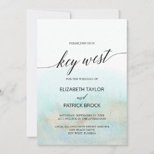 Invitation Aqua et Gold Watercolor Beach Key West Mariage