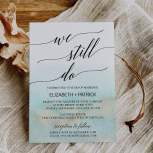 Invitation Aqua et Gold Watercolor Beach Vow Renewal