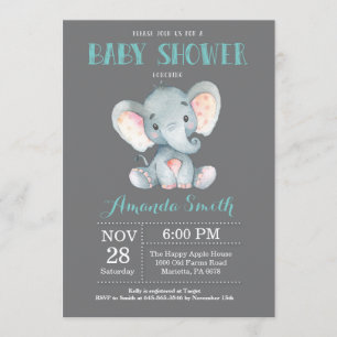 Invitation Aqua et gris d'invitation de baby shower