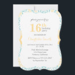 Invitation Aqua et Jaune Floral Motif Anniversaire<br><div class="desc">invitations douces et modernes avec un thème floral mignon parfait pour les fêtes de sweet sixteen,  quinceaneras,  baby showers,  et plus encore!</div>
