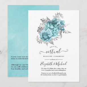 Invitation Aqua et Silver Vintage Shabby Roses Virtual Mariag
