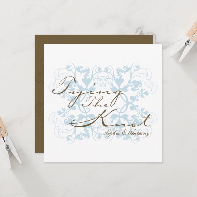 Invitation Aqua Floral Floural Liant Le Mariage Chic Knot (Devant/Arrière en situation)