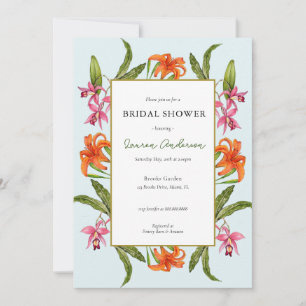 Invitation Aqua floral tropical et douche nuptiale blanche