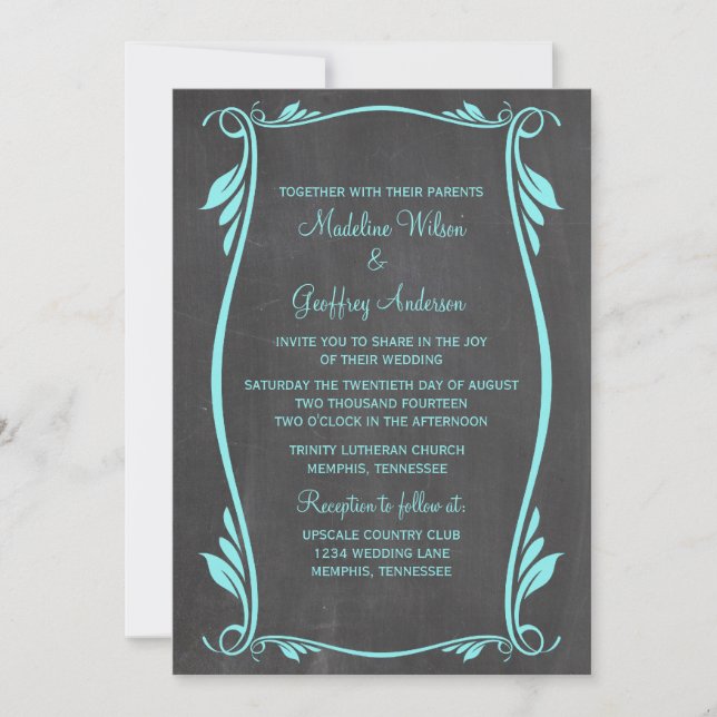 Invitation Aqua Flourish Chalkboard Mariage (Devant)