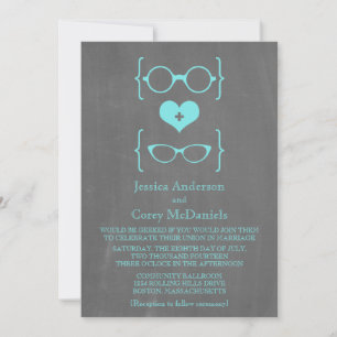 Invitation Aqua Geeky Lunettes Chalkboard Mariage Inviter