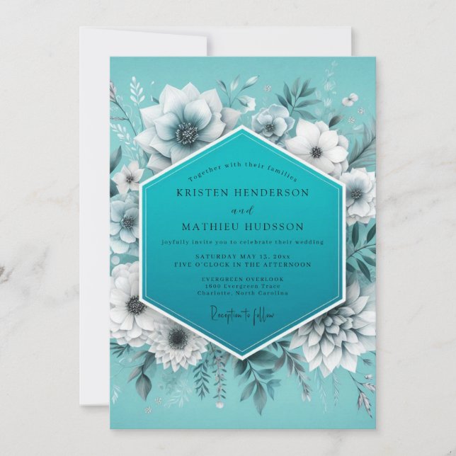 Invitation Aqua Glacial Flora Wedding (Devant)