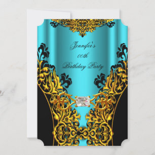 Invitation Aqua Gold Black dentelle diamant fête d'anniversai